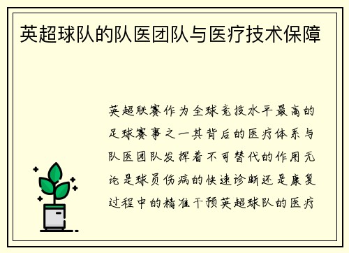 英超球队的队医团队与医疗技术保障