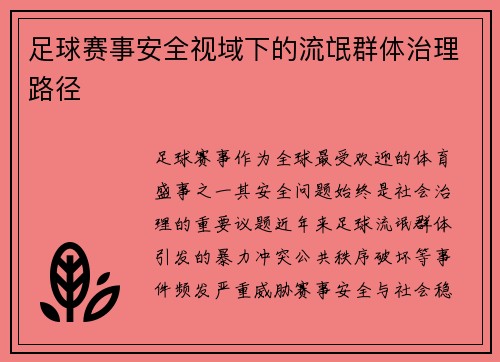 足球赛事安全视域下的流氓群体治理路径